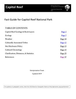 Fact Guide for Capitol Reef National Park