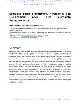 Microbial Strain Engraftment, Persistence and Replacement After Fecal Microbiota Transplantation