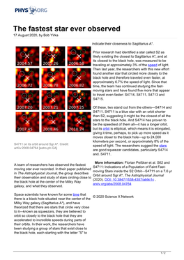 The Fastest Star Ever Observed 17 August 2020, by Bob Yirka