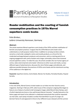 Reader Mobilization and the Courting of Fannish Consumption Practices in 1970S Marvel Superhero Comic Books