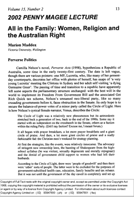 Women, Religion and the Australian Right
