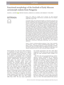 Functional Morphology of the Forelimb of Early Miocene Caviomorph Rodents from Patagonia