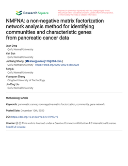 A Non-Negative Matrix Factorization Network Analysis Method for Identifying Communities and Characteristic Genes from Pancreatic Cancer Data