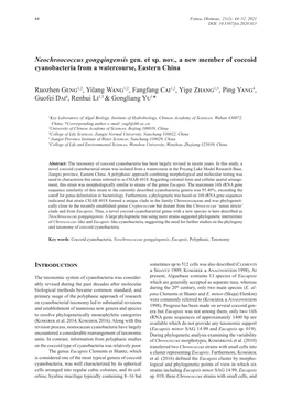 Neochroococcus Gongqingensis Gen. Et Sp. Nov., a New Member of Coccoid Cyanobacteria from a Watercourse, Eastern China