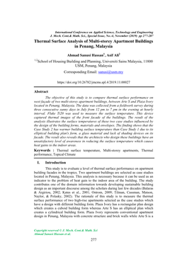 Thermal Surface Analysis of Multi-Storey Apartment Buildings in Penang, Malaysia