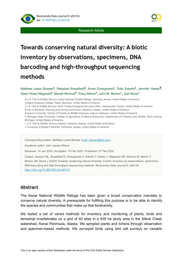 Towards Conserving Natural Diversity: a Biotic Inventory by Observations, Specimens, DNA Barcoding and High-Throughput Sequencing Methods