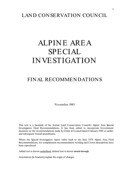 Alpine Area Special Investigation Final Recommendations