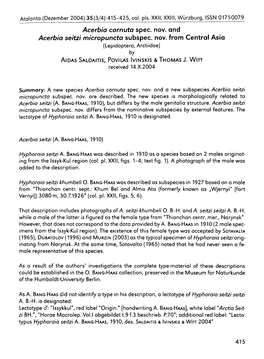 Spec. Nov. and Subspec. Nov. from Central Asia