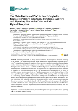 The Meta-Position of Phe4 in Leu-Enkephalin Regulates Potency, Selectivity, Functional Activity, and Signaling Bias at the Delta and Mu Opioid Receptors