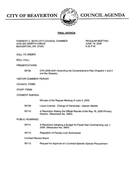 Beaverton Council Agenda