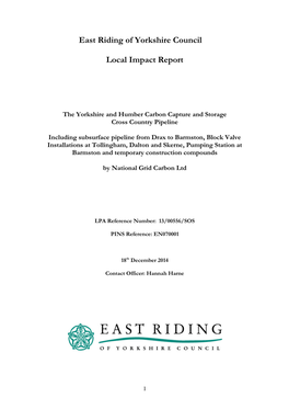 East Riding of Yorkshire Council Local Impact Report