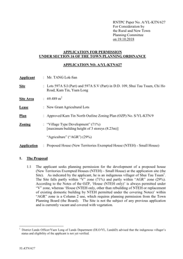 RNTPC Paper No. A/YL-KTN/627 for Consideration by the Rural and New Town Planning Committee on 19.10.2018