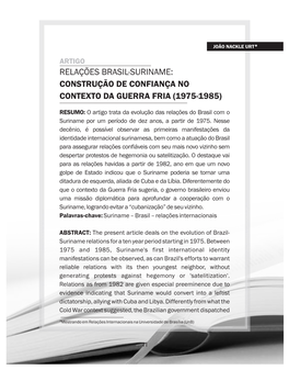 Relações Brasil-Suriname: Construção De Confiança No Contexto Da Guerra Fria (1975-1985)