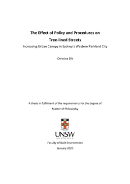 The Effect of Policy and Procedures on Tree-Lined Streets Increasing Urban Canopy in Sydney’S Western Parkland City