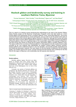 Hoolock Gibbon and Biodiversity Survey and Training in Southern Rakhine Yoma, Myanmar