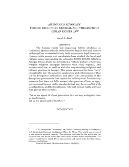 Ambiguous Advocacy: Forced Begging in Senegal and the Limits of Human Rights Law