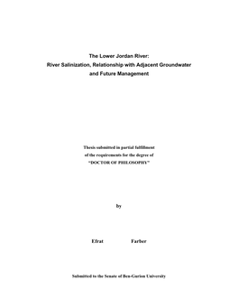 The Lower Jordan River: River Salinization, Relationship with Adjacent Groundwater and Future Management