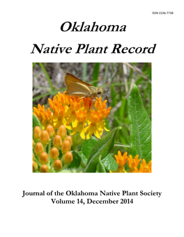 Oklahoma Native Plant Record, Volume 14, Number 1, December 2014