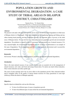 Population Growth and Environmental Degradation: a Case Study of Tribal Areas in Bilaspur District, Chhattisgarh