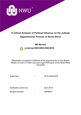 A Critical Analysis of Political Influence on the Judicial Appointments Process in South Africa