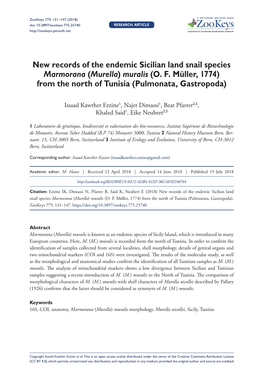 New Records of the Endemic Sicilian Land Snail Species Marmorana (Murella) Muralis (O