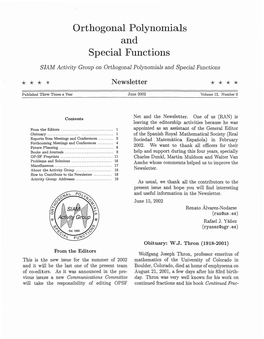 Orthogonal Polynomials Special Funct Ions