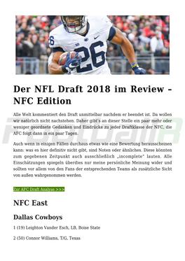 Der NFL Draft 2018 Im Review &#8211; NFC Edition