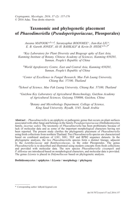 Taxonomic and Phylogenetic Placement of Phaeodimeriella (Pseudoperisporiaceae, Pleosporales)