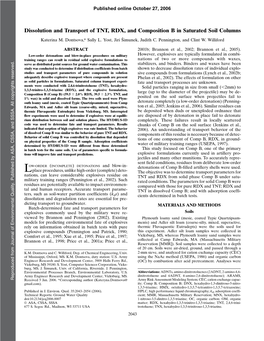 Dissolution and Transport of TNT, RDX, and Composition B in Saturated Soil Columns