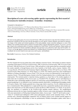 Description of a New Orb-Weaving Spider Species Representing the First Record of Novaranea in Australia (Araneae: Araneidae: Araneinae)