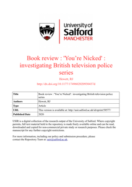 Book Review : 'You're Nicked' : Investigating British Television