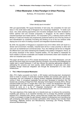 2 West Masterplan: a New Paradigm in Urban Planning 49Th ISOCARP Congress 2013