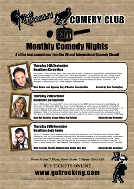 Monthly Comedy Nights 4 of the Best Comedians from the UK and International Comedy Circuit