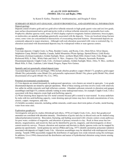 AU-AG-TE VEIN DEPOSITS (MODEL 22B; Cox and Bagby, 1986) By