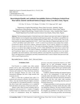 Bacteriological Quality and Antibiotic Susceptibility Pattern of Pathogens