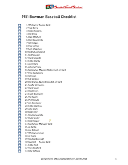 1951 Bowman Baseball Checklist