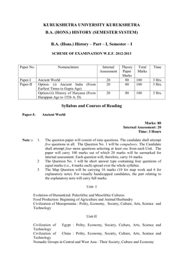 (SEMESTER SYSTEM) BA (Hons.) History – Part