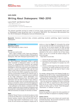 Writing About Shakespeare: 1960–2010