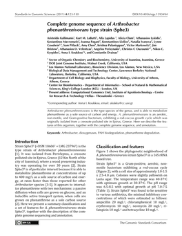 Complete Genome Sequence of Arthrobacter Phenanthrenivorans Type Strain (Sphe3)