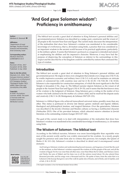 'And God Gave Solomon Wisdom': Proficiency in Ornithomancy