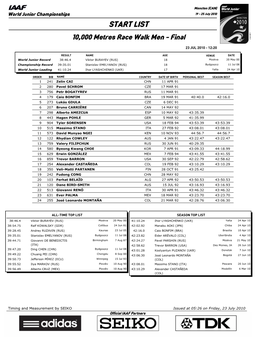 START LIST 10,000 Metres Race Walk Men - Final