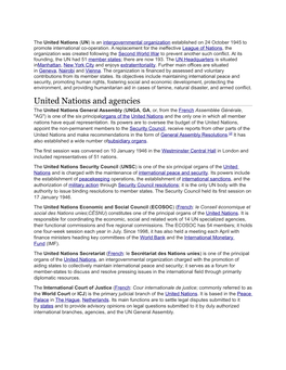 United Nations and Agencies