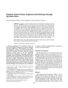 Posterior Fossa Venous Angiomas with Drainage Through the Brain Stem