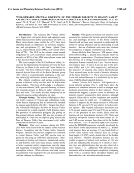 Near-Infrared Spectral Diversity of the Ferrar Dolerite in Beacon Valley, Antarctica: Implications for Martian Climate & Surface Compositions