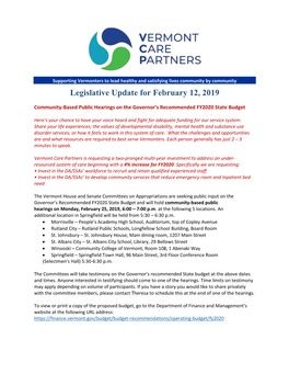 Legislative Update for February 12, 2019