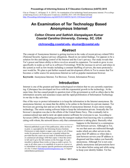 An Examination of Tor Technology Based Anonymous Internet