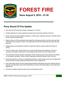 FOREST FIRE News August 2, 2018 – 21:30