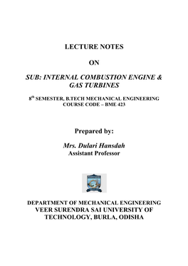 Lecture Notes on Sub: Internal Combustion