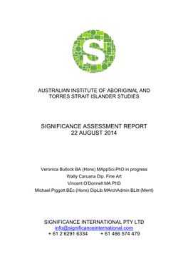 Significance Assessment Report 22 August 2014