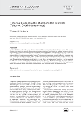 Historical Biogeography of Aplocheiloid Killifishes (Teleostei: Cyprinodontiformes)